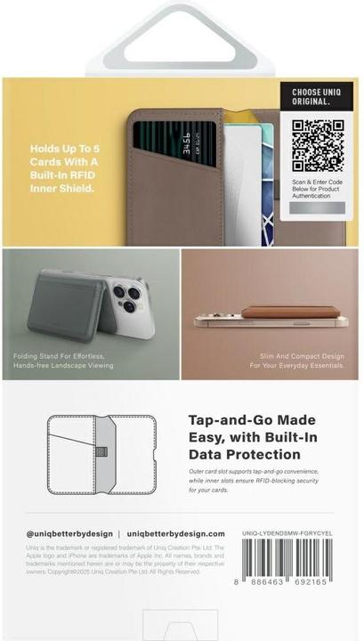 Actual product image Uniq Lyden DS RFID Magnetic Wallet with Phone Stand - Gray