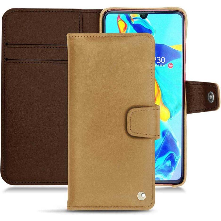 Noreve Lederschutzhülle Wallet (Huawei P30), Smartphone Hülle, Braun