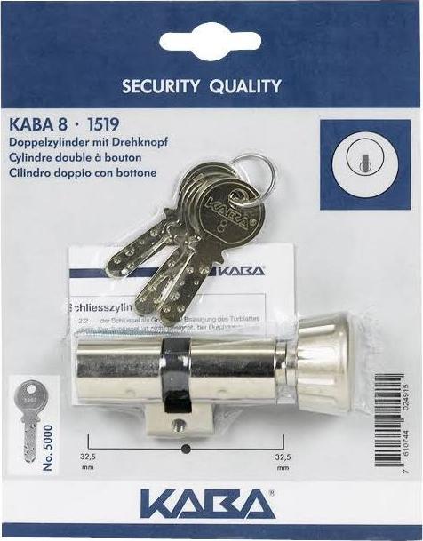 Actual product image Dormakaba Bouton à cylindre double Kaba 8 1519 32.5/32.5 mm SB