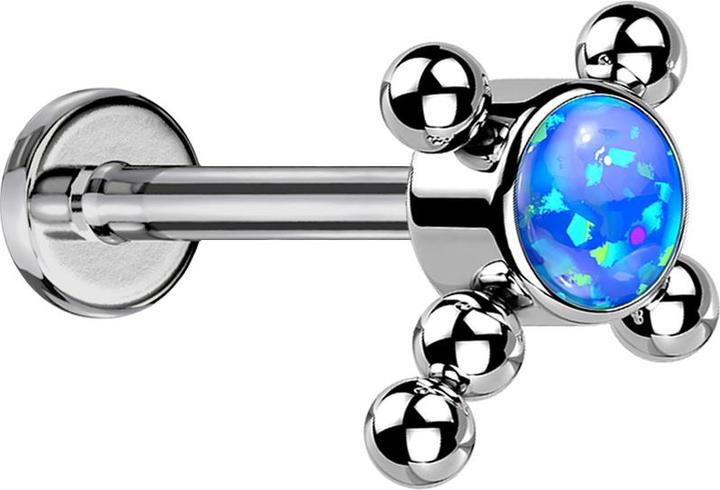 Produktbild Star Piercing Micro Threadless Labret silber Kreuz Kugeln Opal blau (ohne Messing, Titan)