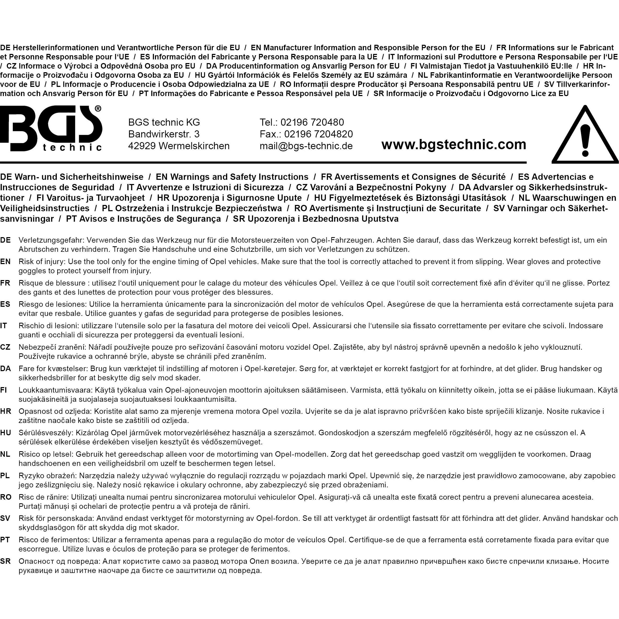Thumbnail - BGS, Fahrzeug Werkzeug, Ergänzung zu Kurbelwellenarretierung für Opel für Art. 8151