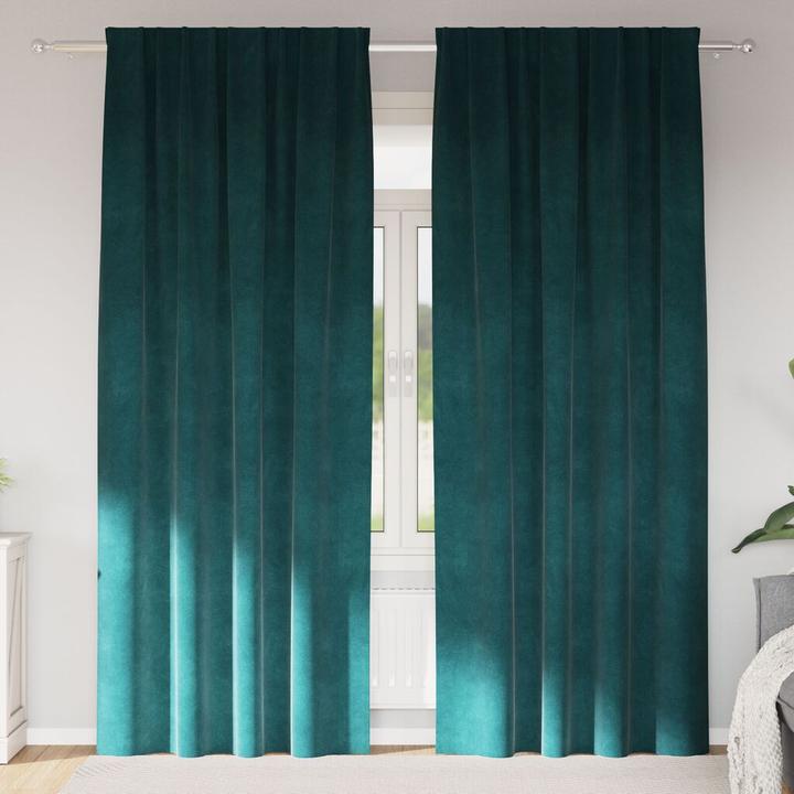 Produktbild VidaXL Verdunkelungsvorhänge mit Klettband 2 Stk. Dunkelgrün Samt (140 x 225 cm)