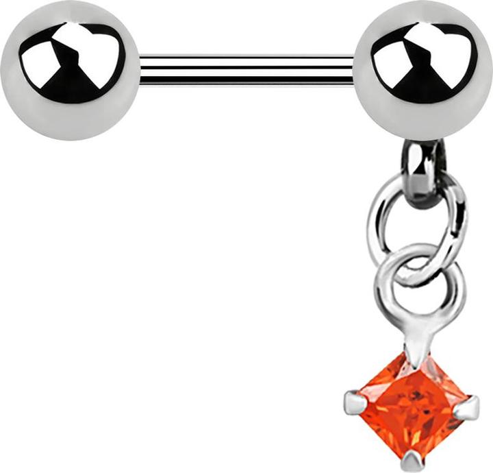 Actual product image Star Piercing Micro Barbell silber mit Kugel und Anhänger Quadrat Kristall orange (without brass, Surgical steel 316L)