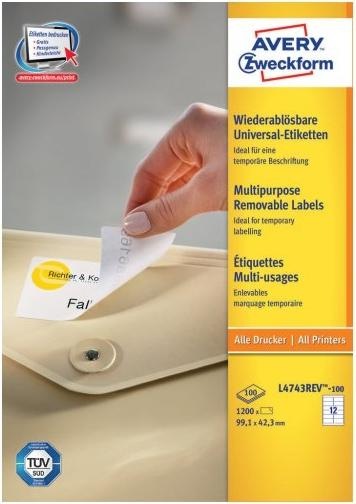 Actual product image Avery Universal labels, ablösbar