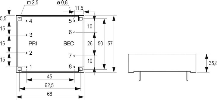Actual product image Block Transformer FL PCB 30VA 2x18V