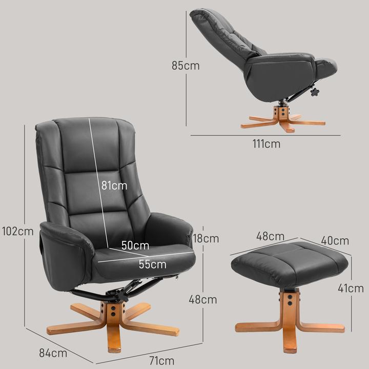 Actual product image Homcom Relaxsessel mit Hocker Kunstleder, Holz Schwarz