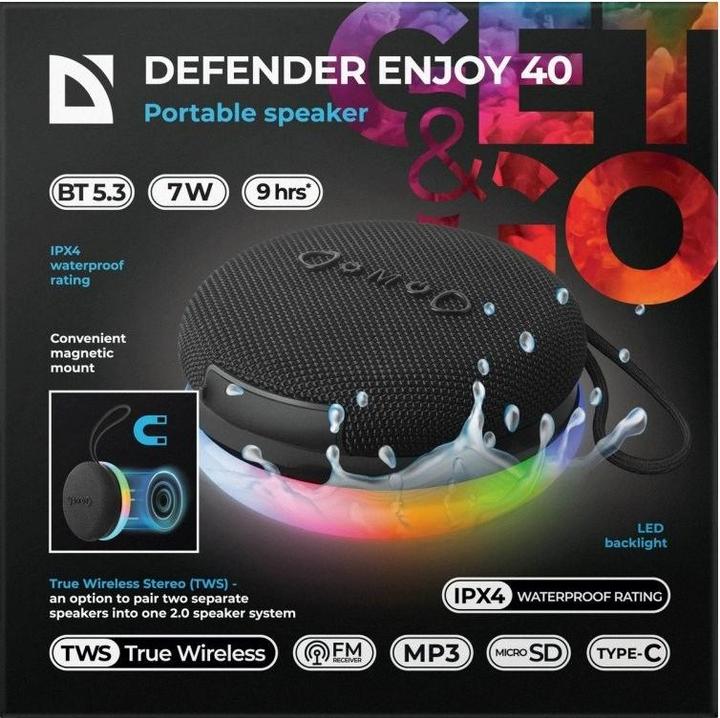 Actual product image Defender GŁOŚNIK ENJOY 40 7W BLUETOOTH 5.3 PODSWIETLENIE LED 65141 (9 h)