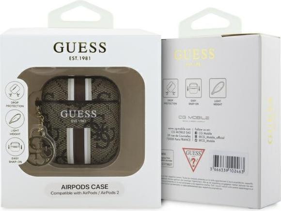 Productafbeelding Guess GUA2P4RPSW AirPods 1/2 hoesje brązowy/bruin 4G Bedrukte Strepen Bedel (Koptelefoon tas)