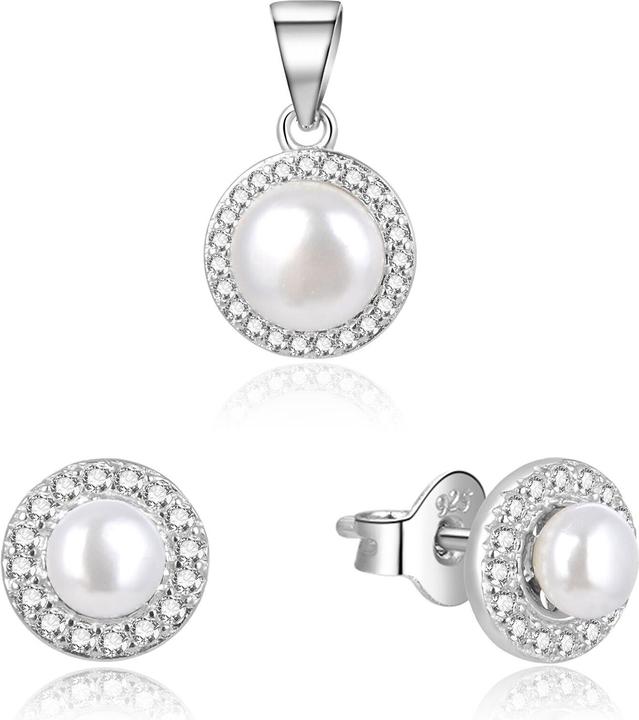 Beneto Beautiful Silver Jewelry Set with River Pearls AGSET278L (Pendant, Earrings)
