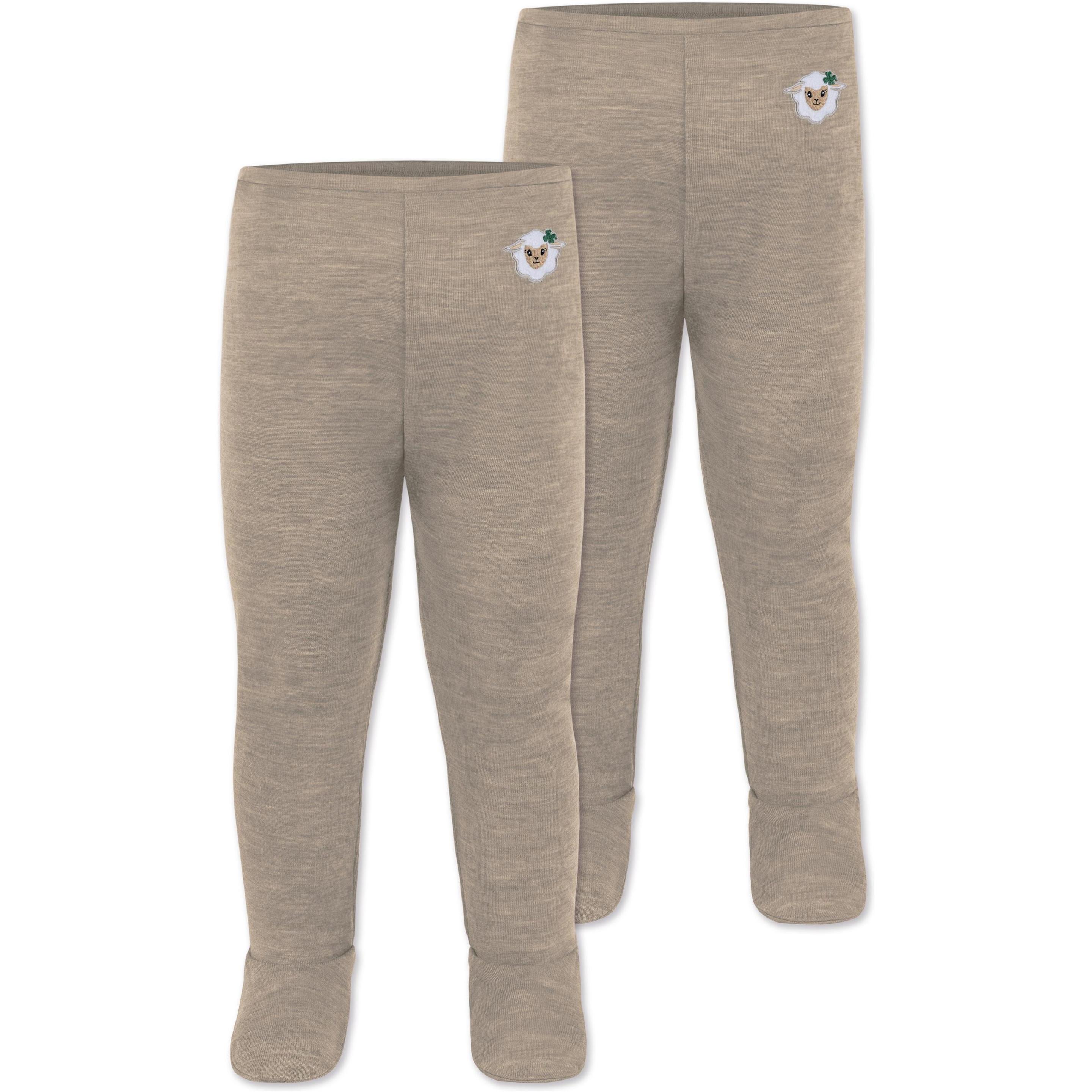 Normani, Herren, Hosen, 2er Pack Baby Merino Hose mit Füssen - 9537, Beige, (80)