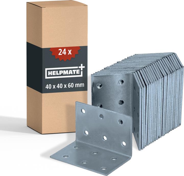 Immagine prodotto Helpmate Lochplattenwinkel, 40 × 40 × 60 mm, Stahl, galvanisch verzinkt & blau passiviert (Angolo della piastra forata, 24 pz.)