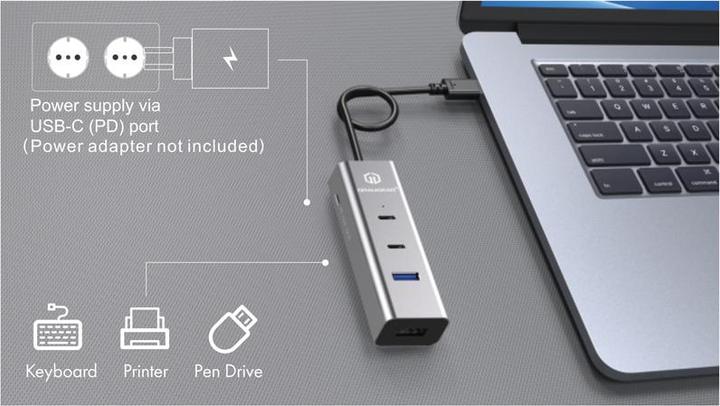 Immagine prodotto Graugear 4 Port USB HUB + PD 2xC+2xA USB+USB-C PD Supports (USB-C)