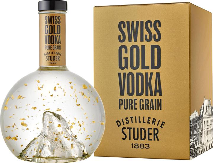 Actual product image The Wild Alps Studer Swiss Gold Vodka Pure Grain with gold tinsel 22 carat (1 x 70 cl)