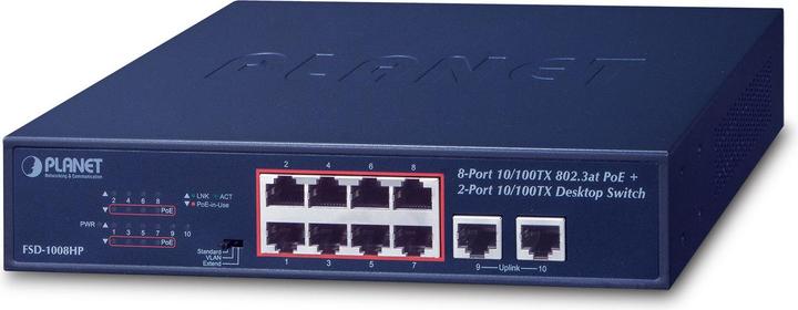 Actual product image Planet 8-port 10/100TX 802.3at PoE (10 Ports)