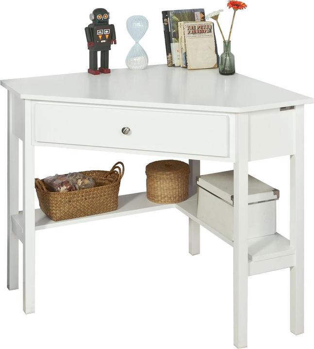 SoBuy Scrivania ad angolo con scaffale e cassetto (76 x 76 x 76 cm)