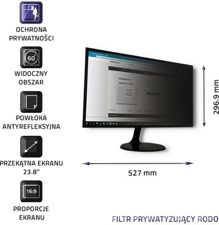 Actual product image Qoltec 51059 - Monitor - Transparent - Privacy - 60.5 cm (23.8 inch) - 527 mm - 29 (23.80", 16:9)