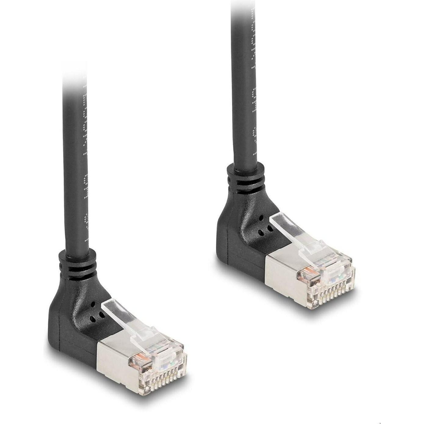 Delock RJ45 Netzwerkkabel Cat.6A S/FTP Slim 90° oben / oben (S/FTP, CAT6a, 0.25 m), Netzwerkkabel