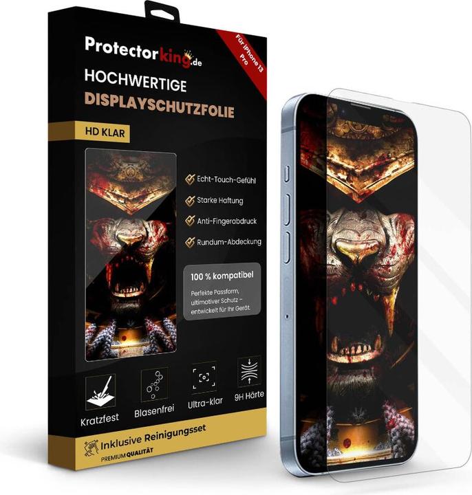 Protectorking 1x echtes Tempered 9H Panzerhartglas 3D KLAR (1 Stück, Apple iPhone 13 Pro)