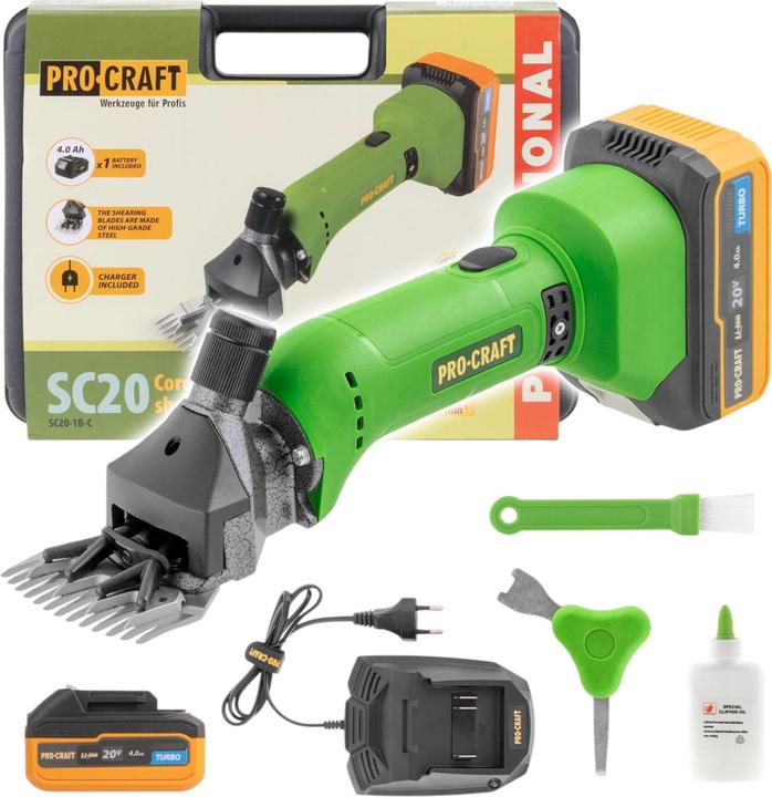 Immagine prodotto Procraft Tosatrice per pecore a batteria SC20 20 V 76 mm + 1 batteria 4,0 Ah + caricabatteria +