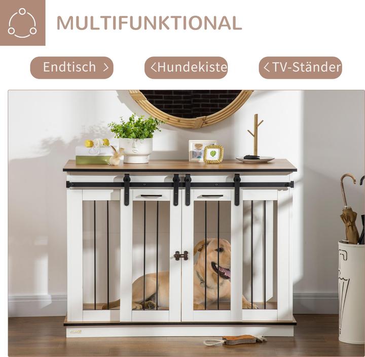 Immagine prodotto PawHut Hundekäfig MDF, Stahl Weiss (Gabbia per cani)