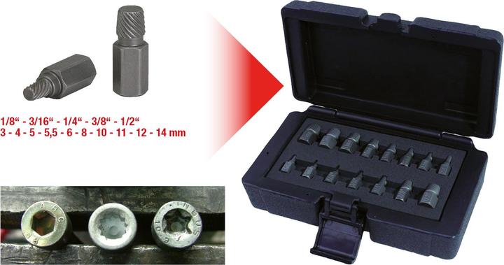 Actual product image KS Tools Spiral screw and bolt extractor set, 15 pcs.