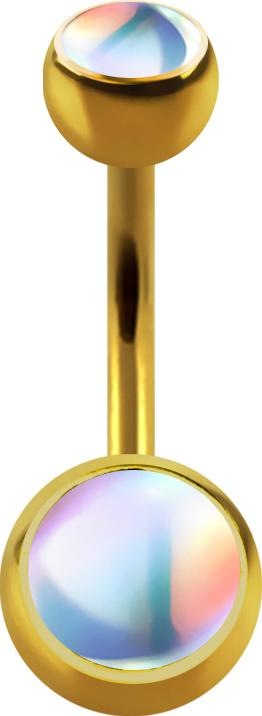 Produktbild Star Piercing Banane vergoldet mit zwei Kugeln irisierend weiss (Chirurgenstahl 316L, ohne Messing)