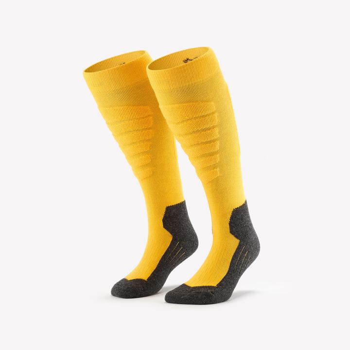Wedze Chaussettes de ski Chaussettes de snowboard adultes - 100 jaune/noir (43 - 46)