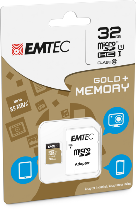 Productafbeelding Emtec Elite Goud (32 GB, microSD, U1, UHS-I)