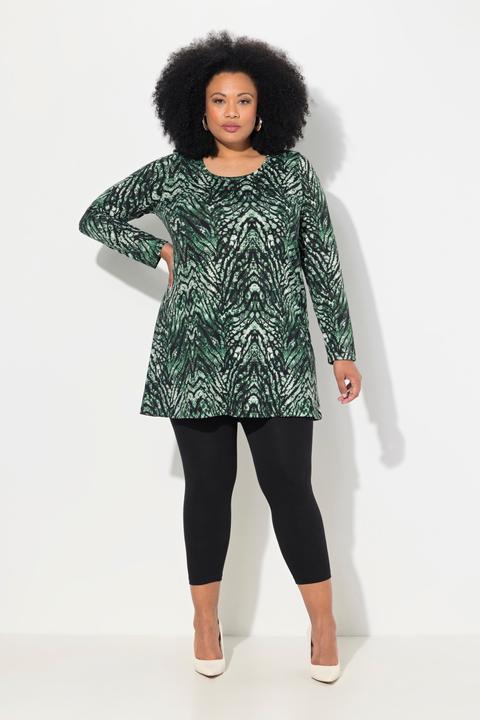 Actual product image Ulla Popken Snake Print Round Neck Swing A-Line Hem Cotton Knit Tunic (50, 52)