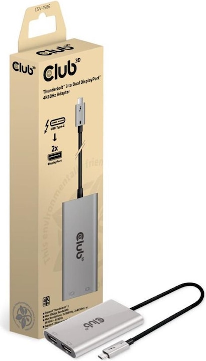 Produktbild Club 3D Club3D Adapter Thunderbolt 3 > 2x DP 1.2 4K@60Hz aktiv St/Bu retail (Thunderbolt, 10.80 cm)