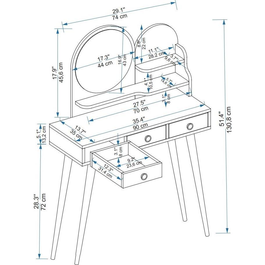 Thumbnail - Kalune Design, Schminktisch, Gordon (74 x 131 x 35 cm)