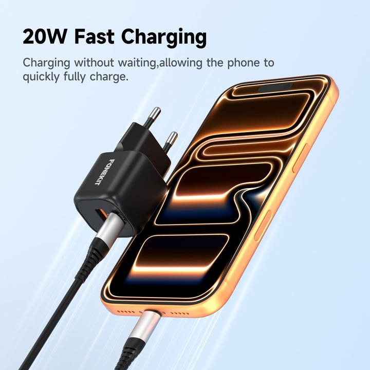 Image du produit FoneKit Mini 20W USB-C + USB-A Charger, black (20 W, 2 ports)