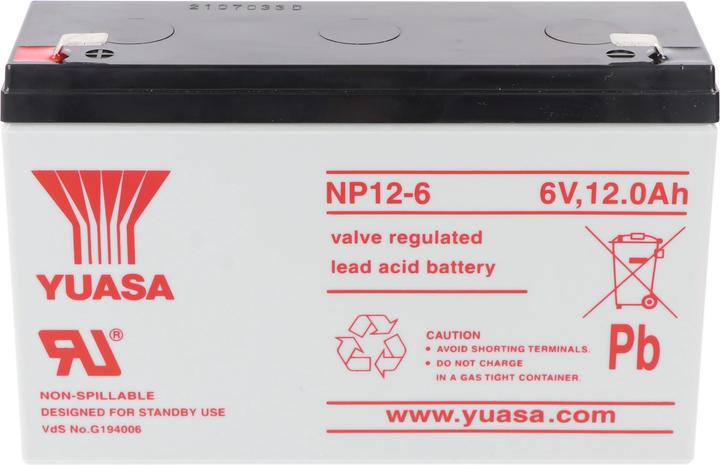 Produktbild Yuasa Akku NP12-6, mit Faston Steckkontakt 6,3mm breite (6 V, 12 Ah)