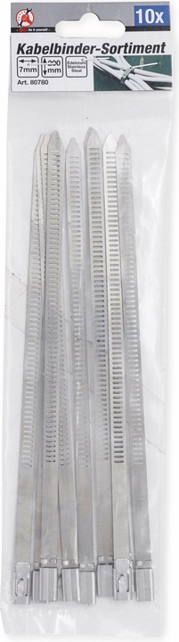 Produktbild BGS Kabelbinder-Sortiment Edelstahl rostfrei 7,0 x 200 mm 10-tlg. (Metallkabelbinder, 200 mm, 10 Stk.)