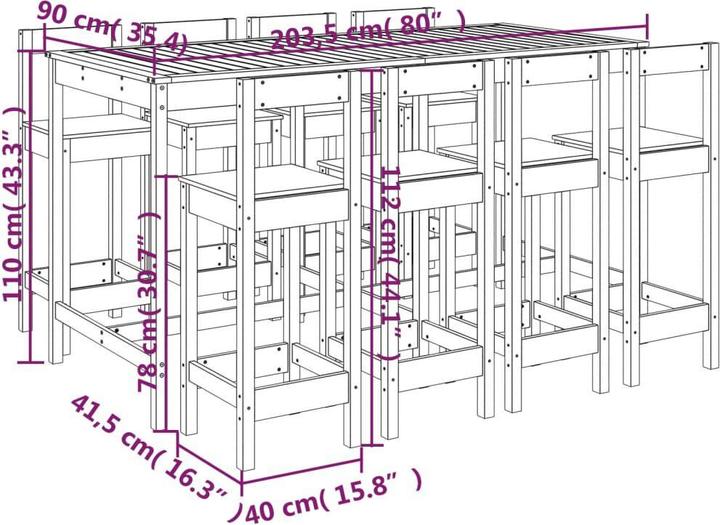 Produktbild vidaXL Gartenbar Set (203.50 x 90 x 110 cm)
