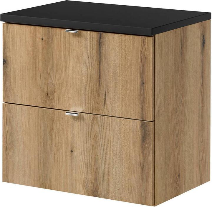En.Casa Waschbeckenunterschrank Newport 60x60x40cm Eichenoptik/Schwarz (60 x 39 x 57 cm)