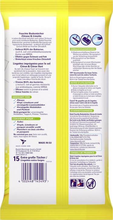 Image du produit Dettol Lingettes nettoyantes de sol humides citron et lime