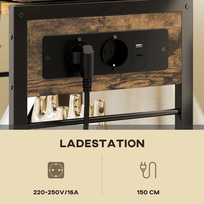 Image du produit Swisshandel24 Druckerständer Druckeregal mit Rollen, Steckdosen, USB- und USB-C-Anschlüsse bis 40 kg Rustikalbraun