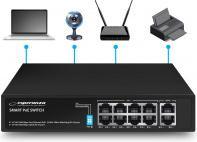 Actual product image Esperanza 8 PoE + 2 UPLINK PORT ETHERNET SWITCH 10/100/1000 MATRIX (10 ports)