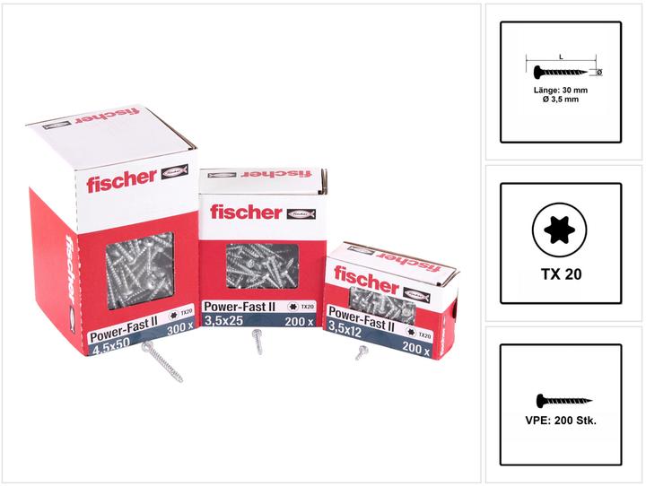 Produktbild Fischer PowerFast II 3,5x30 PH TX VG blvz 200 (200 Schrauben pro Stück)