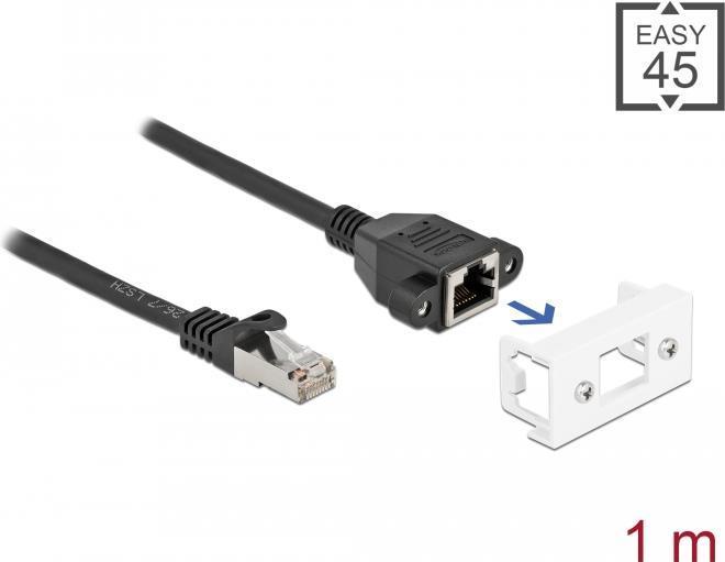 Actual product image Delock Network extension cable for Easy 45 module S/FTP RJ45 male to RJ45 female Cat.6A 1 m black (S/FTP, CAT6a, 1 m)