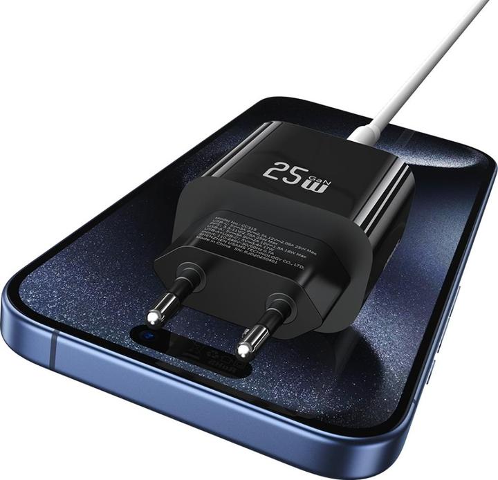 Actual product image Usams Wall Charger CC315 T65 25W 1xUSB-C 1xUSB-A Fast Charging black (25 W, 2 ports)