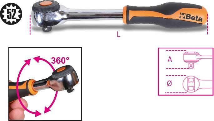 BETA 009100884 3/8"-Umschaltknarre mit Drehgriff 222 mm (3/8")