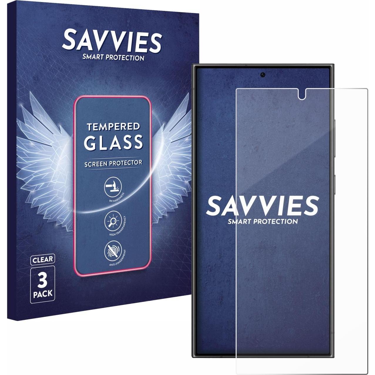 Savvies Panzerglas Schutzglas Displayschutz (3 Stück, Samsung Galaxy S24 Ultra), Smartphone Schutzfolie, Transparent