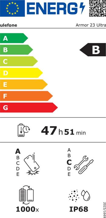 Label énergétique Ulefone Armor 23 Ultra (512 Go, Elite Black, 6.77", Double SIM, 5G)