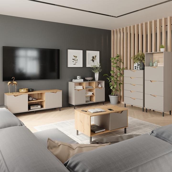 Image du produit Vicco Kommode Marelle, Grau/Artisan, 60 x 169.5 cm mit 4 Fächern (60 x 38 x 169.50 cm)