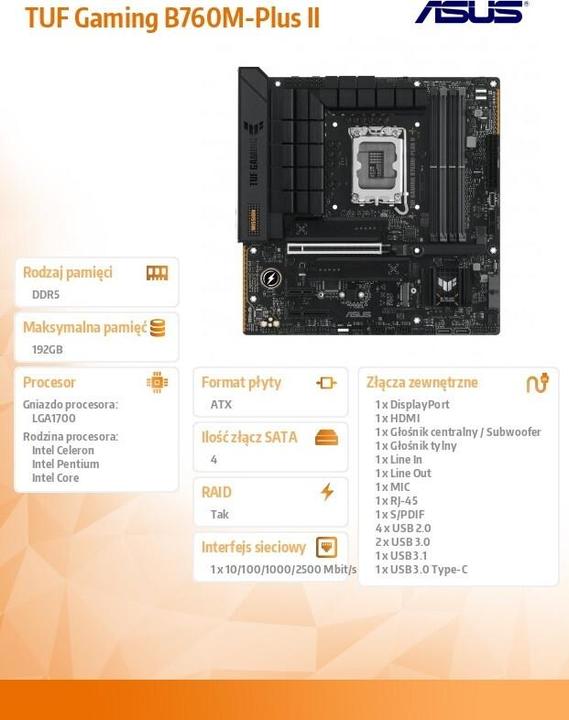 Image du produit ASUS TUF GAMING B760M-PLUS II (LGA 1700, Intel B760, mATX)