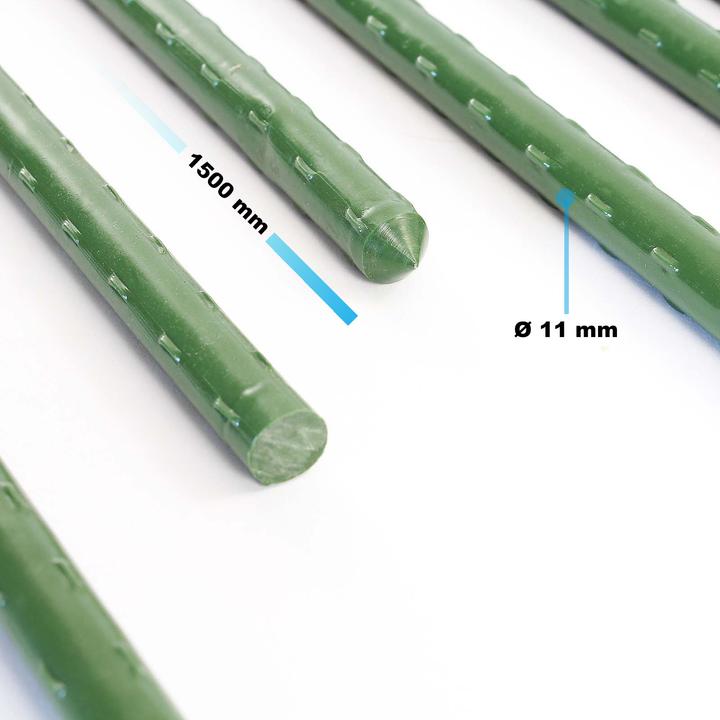 Produktbild Wiltec Toboli 10x Pflanzstäbe grün 150cm Ø11mm Rankstab Metall Kunststoff Tomatenstange (150 cm, 1.10 cm)