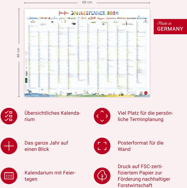 Produktbild Helme Heine: Posterplaner 2026 (68 x 48 cm)