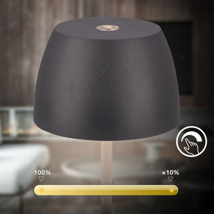 Image du produit Briloner Lampe de table LED rechargeable avec station de recharge, Mini, Touch, Anthracite (150 lm)